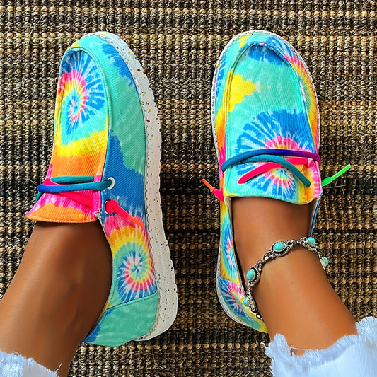 Women's Tie Dye Color Canvas Shoes, Casual Lace Up Outdoor Shoes, Lightweight Low Top Sneakers